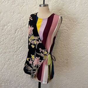 Diane Von Furstenberg Sedona Silk Stripe Floral Wrap Tank Top Size Small